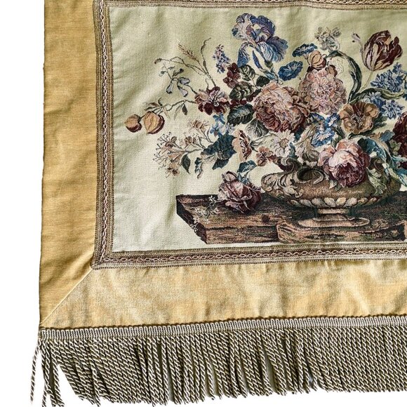 Vintage Tapestry Wall Hanging Gold Velvet Border Tassel Trim Rod Pocket - Picture 3 of 10